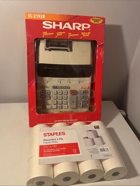 Sharp EL-2192R Printing Calculator in Cream and Black Vintage